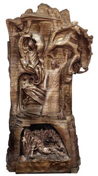große Holzskulptur Menschheitsrepräsentant